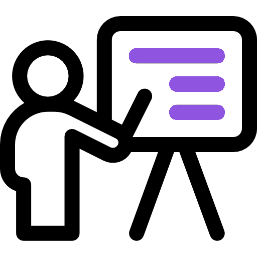 An individual stands at an easel, using a pointer to highlight key points on a poster, representing the presentation of research findings.